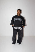 BLACK DENIM OVERSIZED SHIRT w RHINESTONES