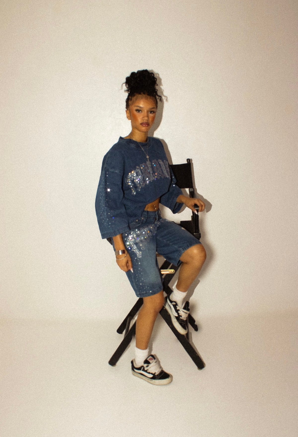 BLUE DENIM OVERSIZED SHIRT w RHINESTONES